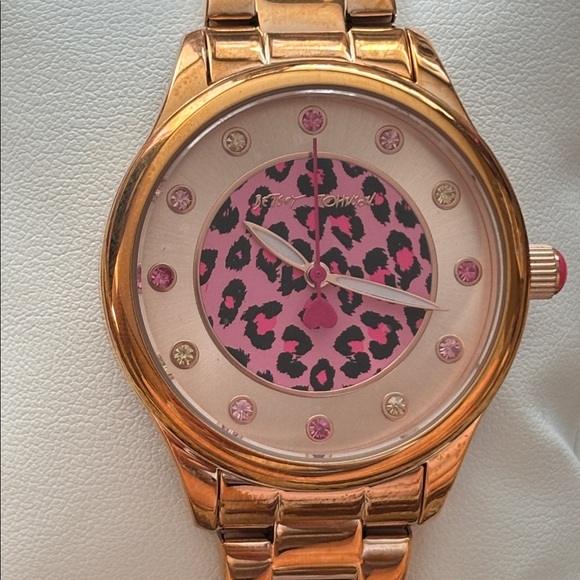 Betsey Johnson Gold Watch with Pink Leopard Dial - Picture 3 of 6